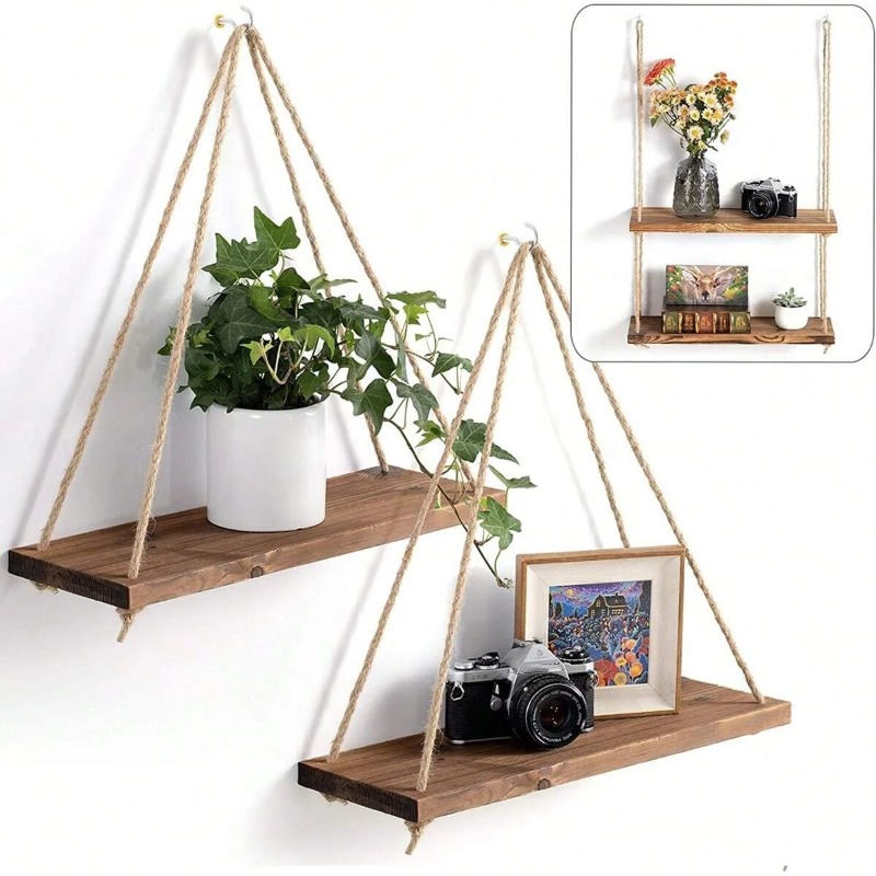 Flower Wall Panel - 1PC Wooden Swing Hanging Hemp Rope